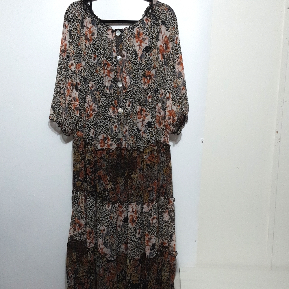 Figueroa &Flower Cami Sheer Lined Tiered  Pull Over Maxi Dress